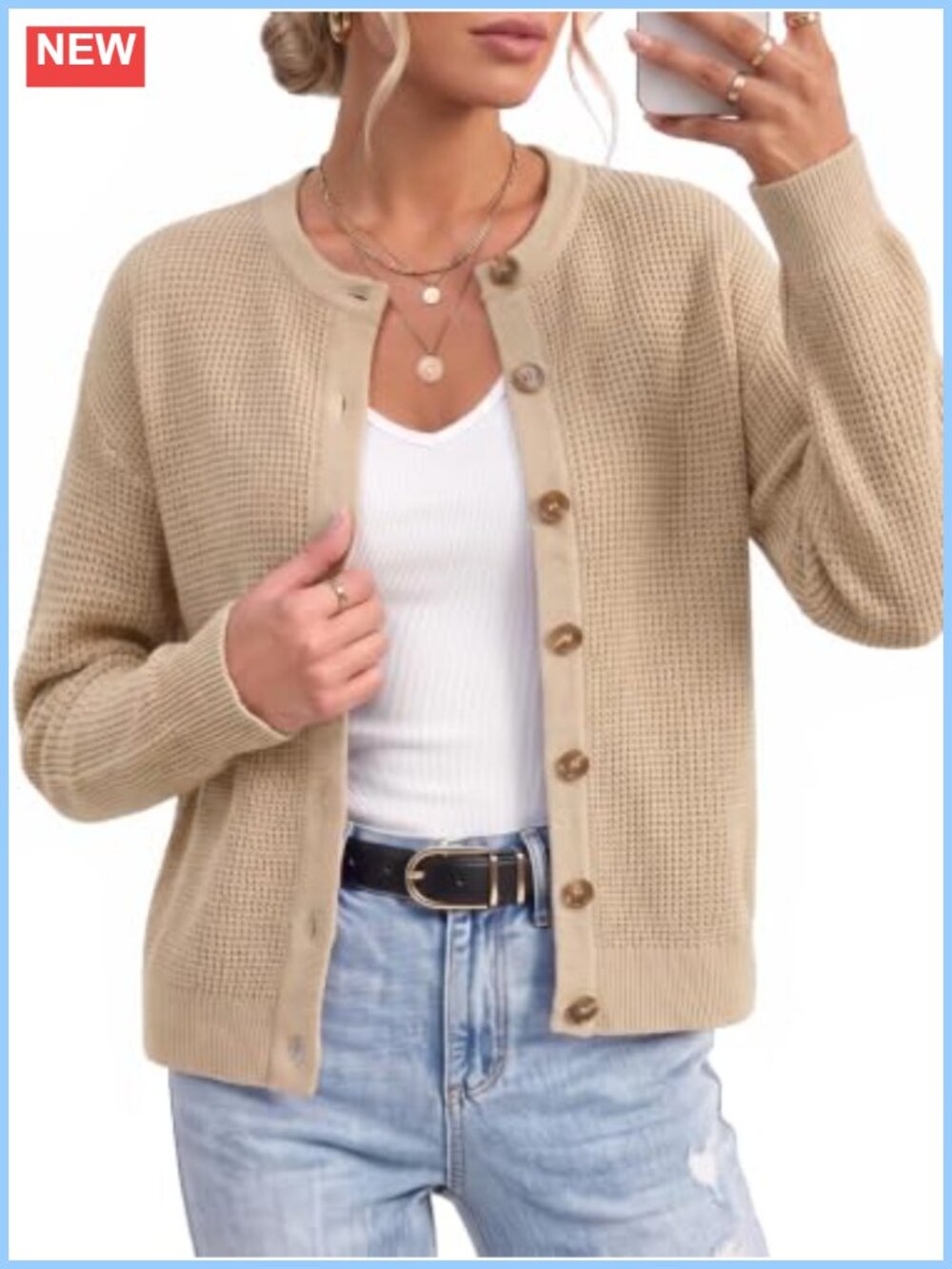 Chunky Knit Button Up Cardigan 100% Cotton Relaxed Fit Work Sweater